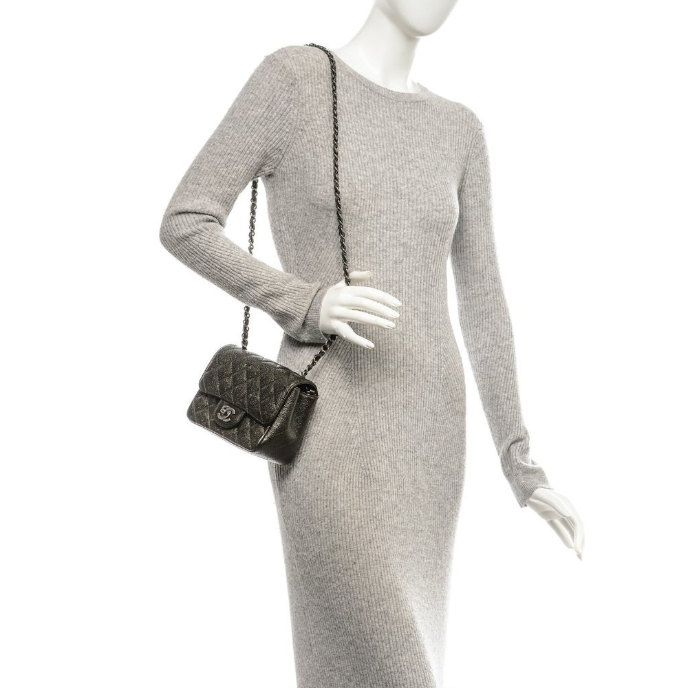 ❌❌ CHANEL 17S Metallic Charcoal Square Classic Caviar Mini Quilt Flap Bag CC RHW - Picture 4 of 17